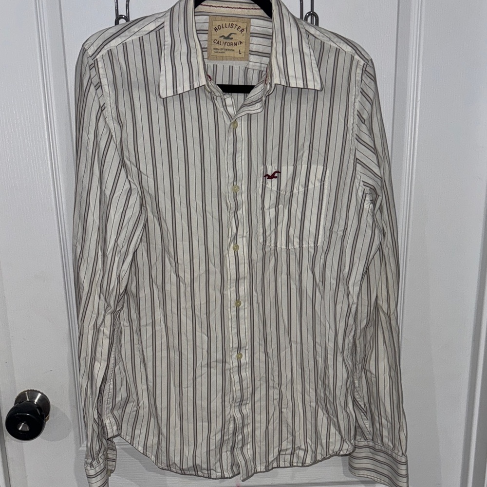 Men’s Vintage Hollister Button Down Off White Striped L